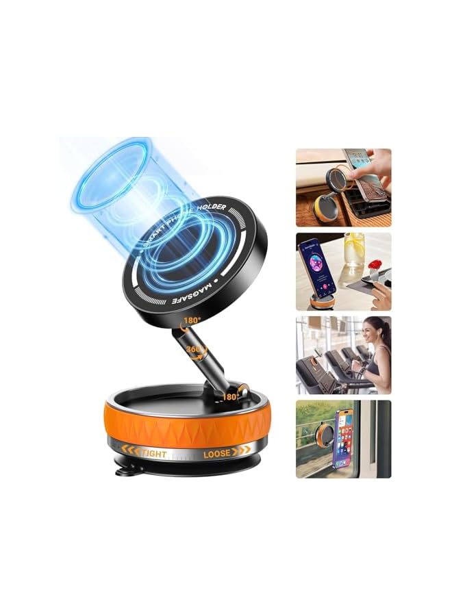 Green Tiger Upgraded 360° Adjustable Magnetic Suction Cup Phone Mount – Battery-Free, Hands-Free Magnetic Cell Phone Holder for Car, Gym, Mirror & Dashboard, For Magsafe/Iphones (Orange) - Image 3