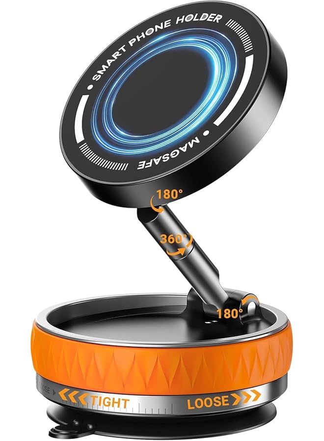 Green Tiger Upgraded 360° Adjustable Magnetic Suction Cup Phone Mount – Battery-Free, Hands-Free Magnetic Cell Phone Holder for Car, Gym, Mirror & Dashboard, For Magsafe/Iphones (Orange) - Image 1