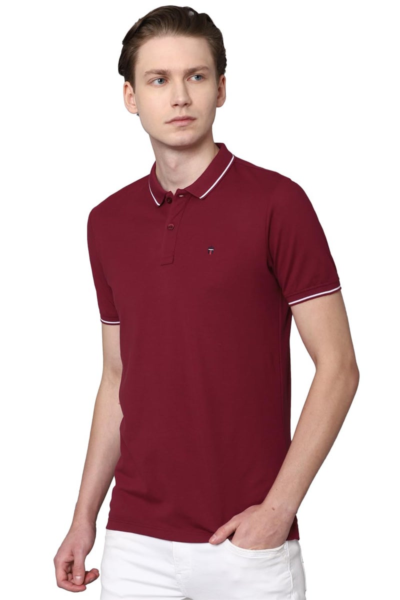 Louis Philippe Men Maroon Solid Polo Neck T-Shirt - Image 1
