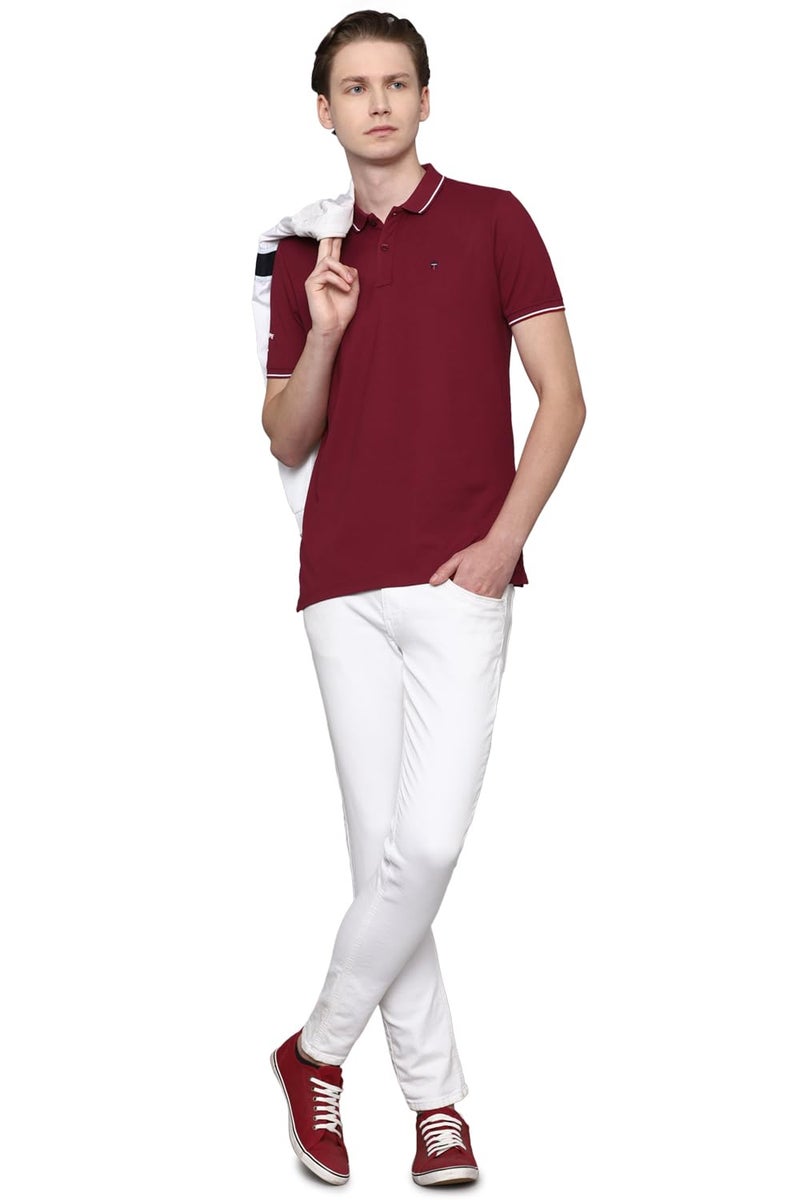 Louis Philippe Men Maroon Solid Polo Neck T-Shirt - Image 5
