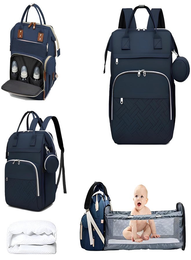 Auslese Robotics Diaper Bag Backpack with Changing Station and Foldable Bassinet Waterproof Travel Diaper Bag for Mom with Insulated Bottle Pockets for Newborn Baby (Blue) - Image 2
