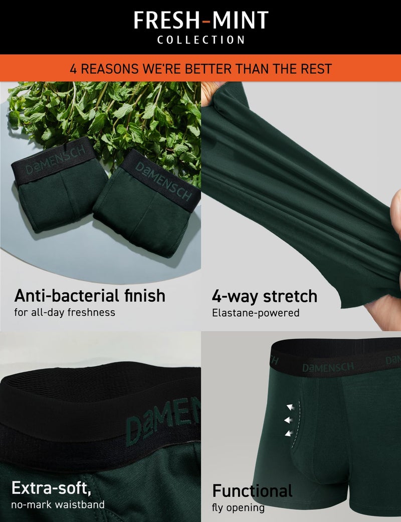 DAMENSCH Mens Premium Cotton Solid Trunks ReFRSH Single of Peppermint Powered-Pack of 1-Pine Green-Large - Image 2