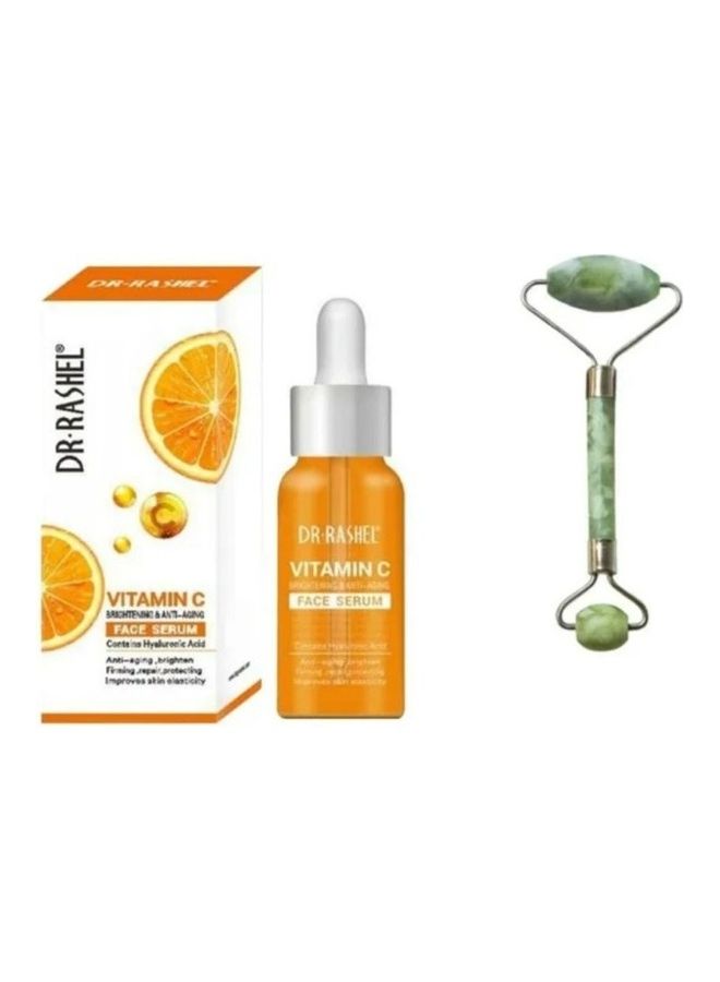 DR. RASHEL Vitamin C Brightening And Anti-Aging Facial Serum With Double Head Jade Roller Massager Eye Face Neck Facial Relax 50ml - Image 1