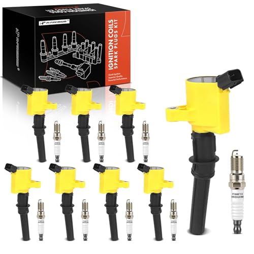 A-Premium APremium Ignition Coil Pack and Iridium Spark Plugs Compatible with Ford F150 Expedition E250 Crown Victoria Explorer Mustang E150 Lincoln Town Car Mercury 46L 54L Yellow Set of 8 - Image 1