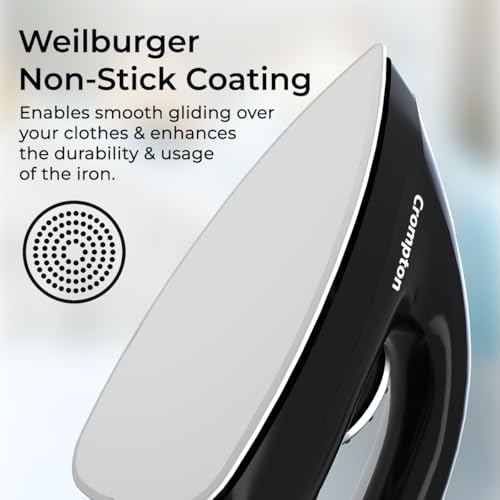 Crompton Desire Plus 1100 W 1.5 KG Heavyweight Iron, Weilburger German Coated Non Stick Soleplate for Smooth Gliding, Cord Winder, (Black), 6 Fabric Settings (ACGEI-DESIREP) | 2 Years Warranty - Image 3