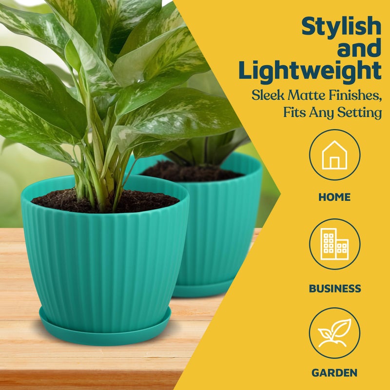 LifeMaster Aqua 6-Inch Plant Pots with Drainage & Saucers 12 Pack, Indoor & Outdoor Planters for Houseplants, Herbs, and Flowers, Durable & Weatherproof Material, Stackable, Lightweight, Minimalist Design - Image 3