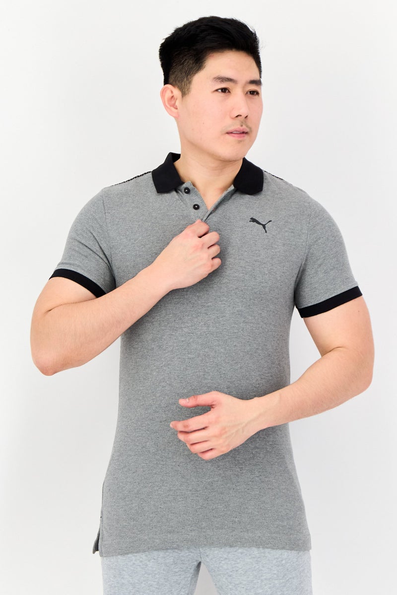 PUMA Men Sportswear Fit Brand Logo Short Sleeves Outdoor Polo Shirt, Heather Grey - Image 1