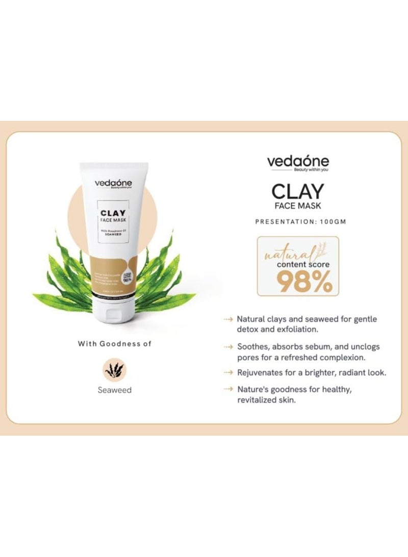 VedaOne Clay Face Mask with Seaweed | 100 Grams | Natural Clay Face Mask for Men & Women | Reduces Pigmentation | Supports Skin Brightening, Deep Cleansing & Oil Balance - Image 3