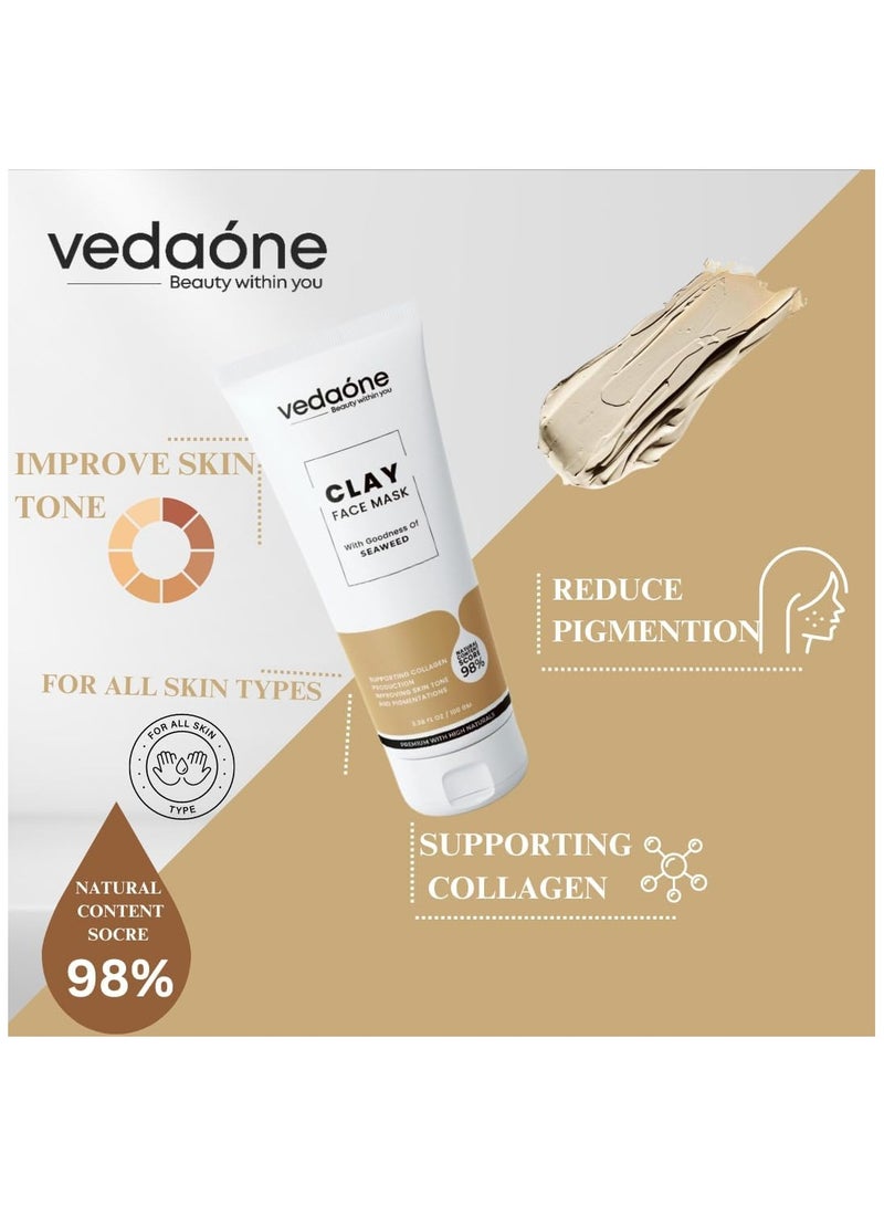 VedaOne Clay Face Mask with Seaweed | 100 Grams | Natural Clay Face Mask for Men & Women | Reduces Pigmentation | Supports Skin Brightening, Deep Cleansing & Oil Balance - Image 4