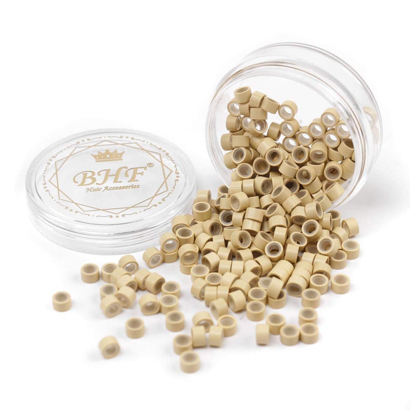 BHF 200Pcs Beads Silicone Aluminium Micro Nano Rings 50x30x30 mm Lined For I TipNano Hair Extensions Tool Beads Blonde Color