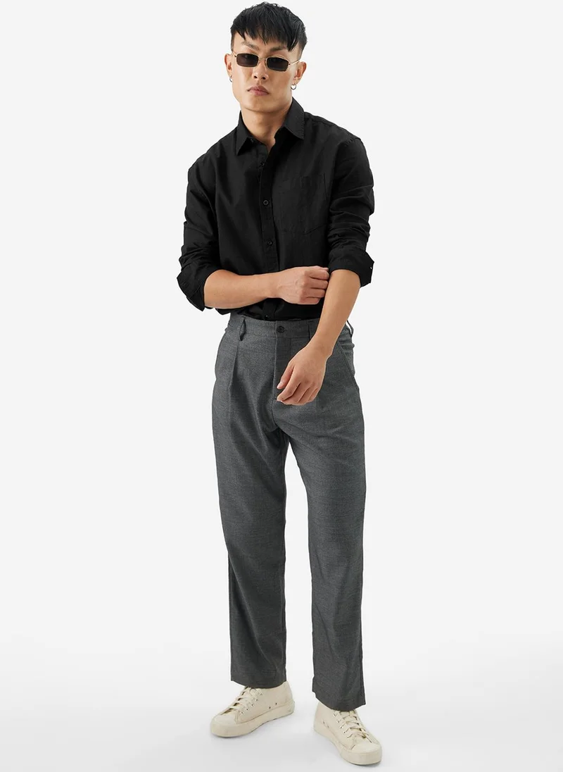 The Souled Store The Souled Store Men Bold Black Solid Regular/Classic Fit Cotton Linen Shirts