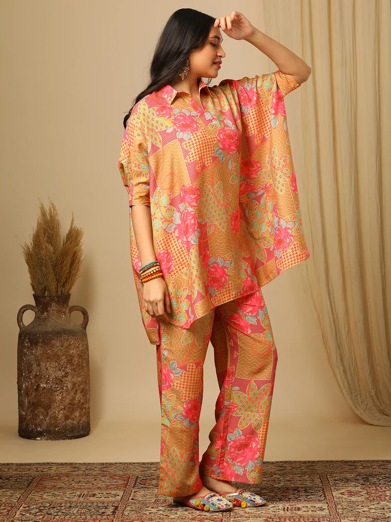 globus Women Printed Short Sleeve Top & Trouser Co-Ords