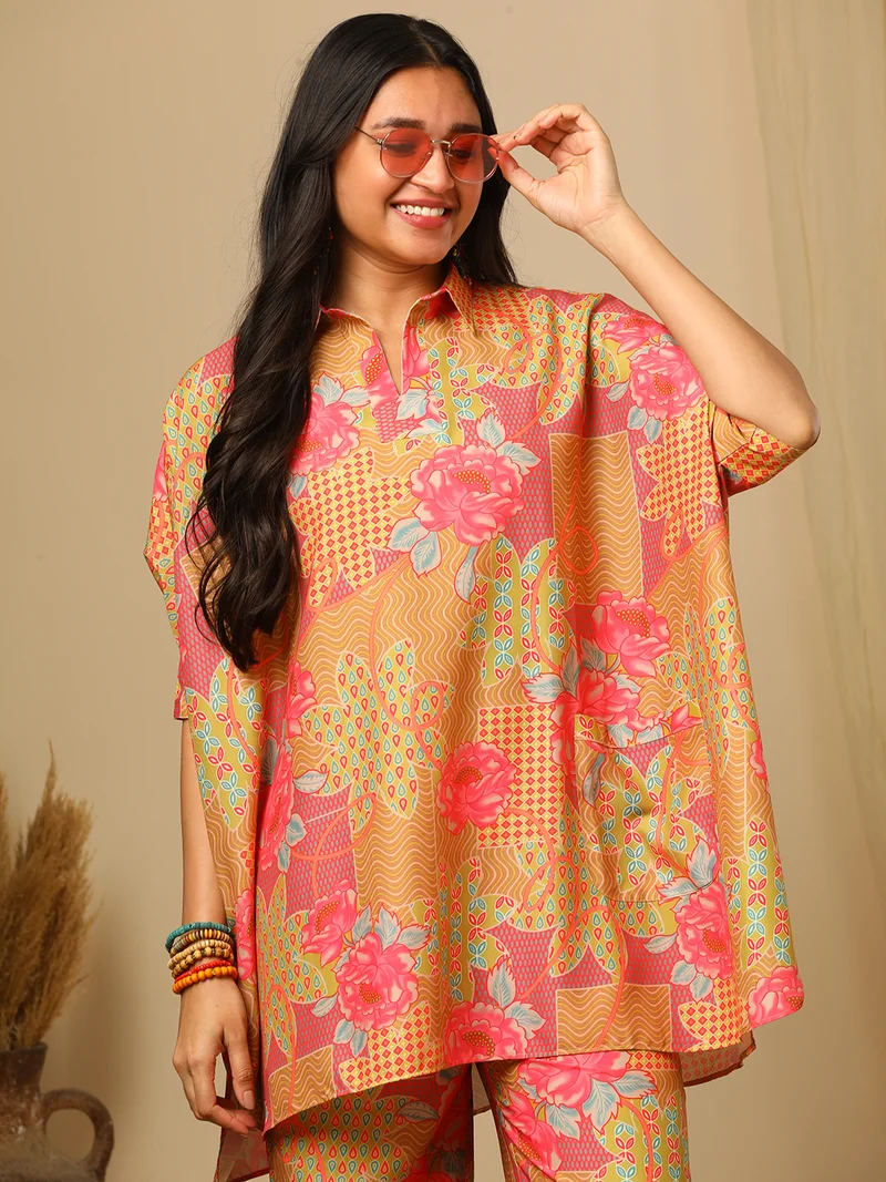 globus Women Printed Short Sleeve Top & Trouser Co-Ords