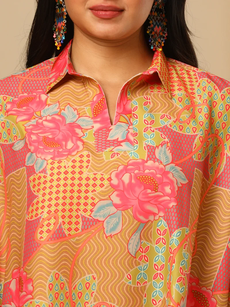 globus Women Printed Short Sleeve Top & Trouser Co-Ords
