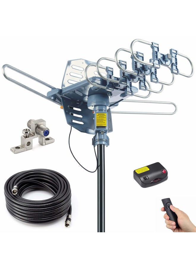 pingbingding HDTV Antenna Outdoor Antenna Digital Antenna 150 Mile Motorized 360 Degree Rotation - Wireless Remote Control - 59FT RG6 Coax Cable & Coaxial Grounding Block - UHF/VHF/1080P - Image 1