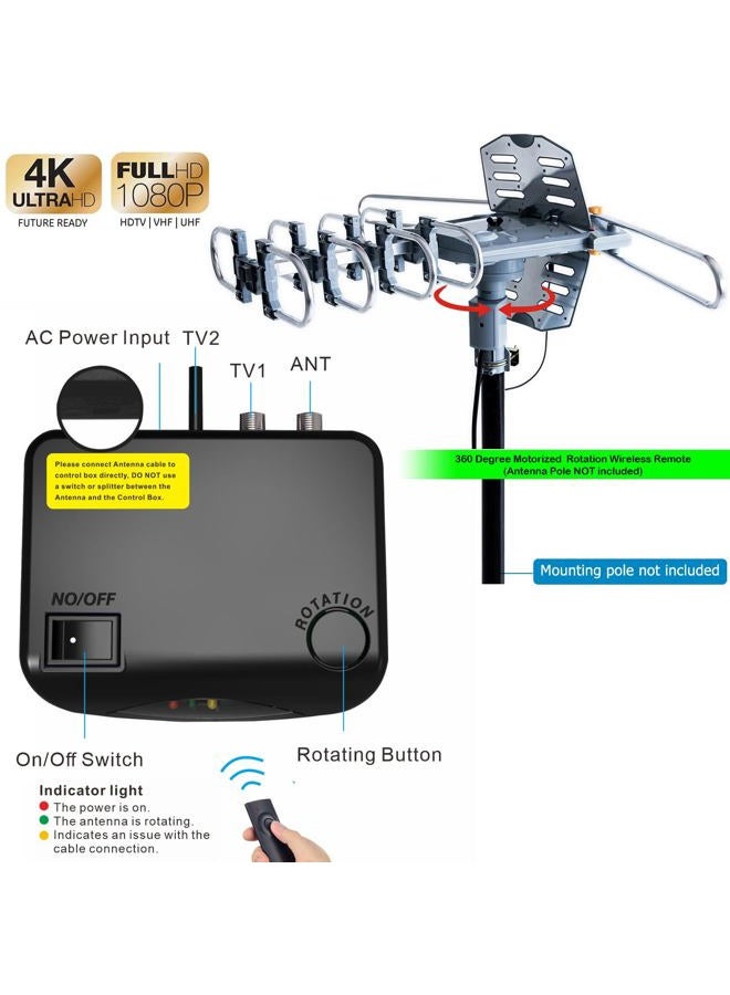 pingbingding HDTV Antenna Outdoor Antenna Digital Antenna 150 Mile Motorized 360 Degree Rotation - Wireless Remote Control - 59FT RG6 Coax Cable & Coaxial Grounding Block - UHF/VHF/1080P - Image 2