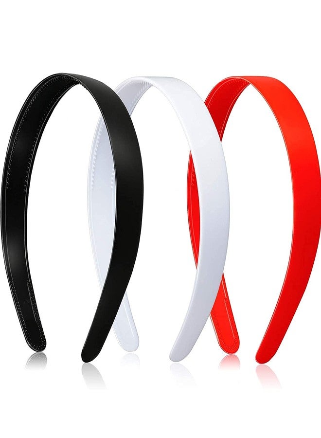 SUNBIRD Wide Plastic Headbands with Teeth Plain Hard Plastic Hairband Non-Slip Craft Headband Hoops for Women Girls DIY Hair Accessories for Women (pack of 3, Red+Blk+White Hair band) - Image 2
