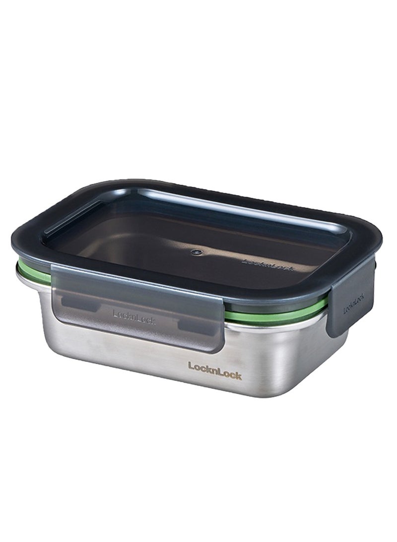 LocknLock Stainless Steel Rectangular Food Container 600ml Leakproof 4-Side Lock Lid, BPA-Free, Oven, Air Fryer, Freezer & Dishwasher Safe, Stackable Lunch Box - Image 1