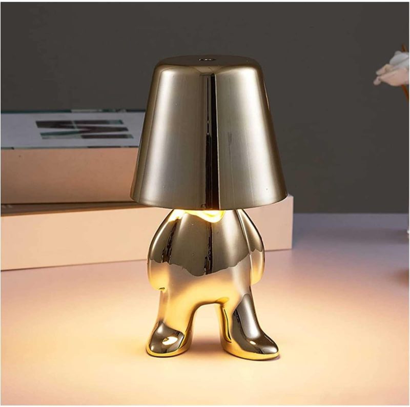Golden Thinker Table Lamp: 3-Level Dimmable Touch Control, 1800mAh Rechargeable USB, Eye-Softening LED Light - Creative Decorative Figurine Night Light for Home Bedroom Office Library Workplace - Image 1