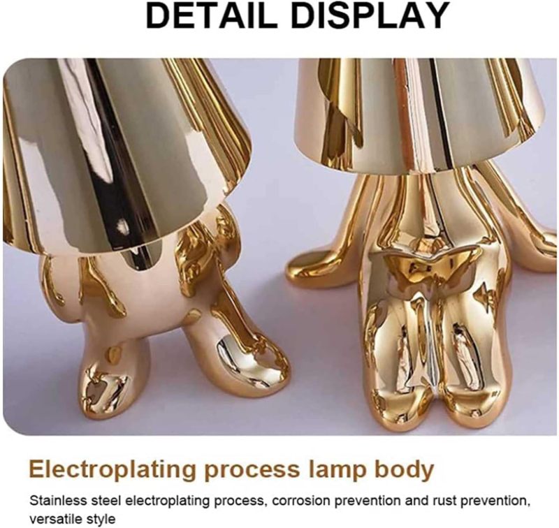 Golden Thinker Table Lamp: 3-Level Dimmable Touch Control, 1800mAh Rechargeable USB, Eye-Softening LED Light - Creative Decorative Figurine Night Light for Home Bedroom Office Library Workplace - Image 2