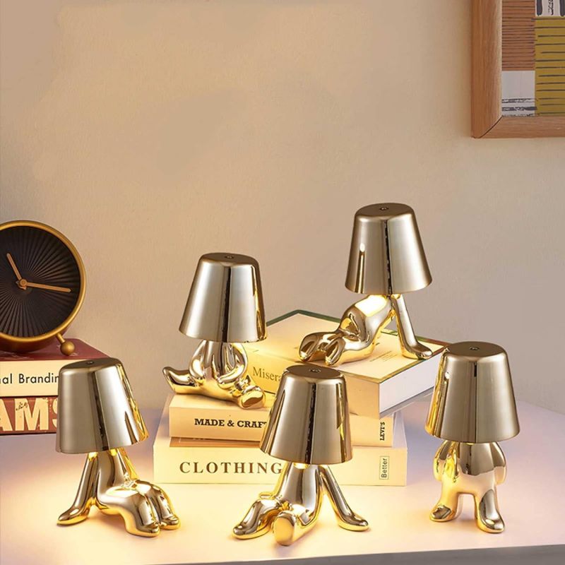 Golden Thinker Table Lamp: 3-Level Dimmable Touch Control, 1800mAh Rechargeable USB, Eye-Softening LED Light - Creative Decorative Figurine Night Light for Home Bedroom Office Library Workplace - Image 5