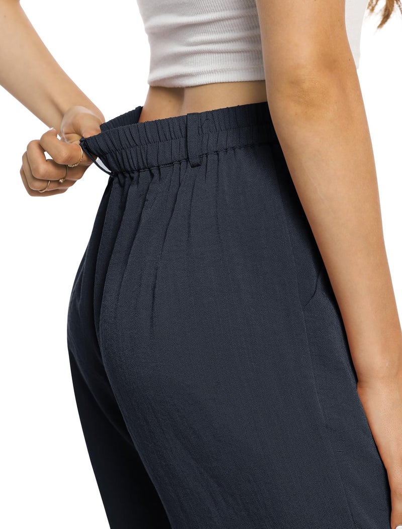 Feiersi Womens Casual Wide Leg Pants High Waisted Button Down Straight Long Trousers Palazzo Pants(Navy Blue,Large) - Image 3