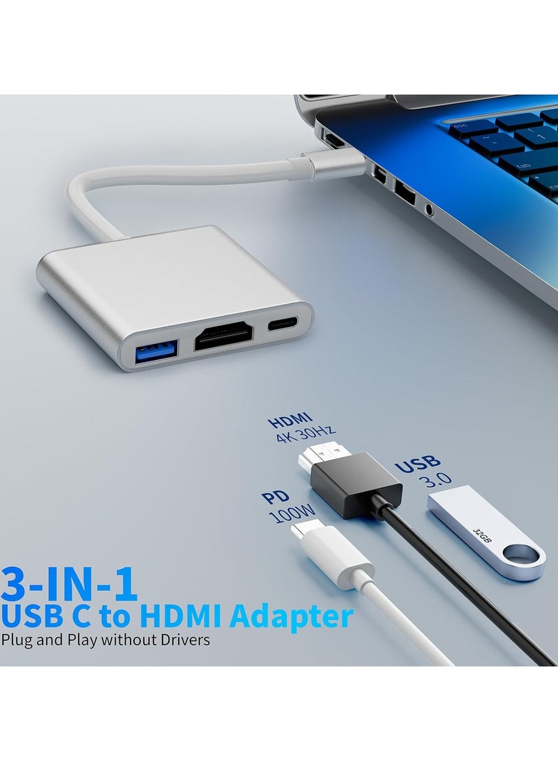 USB C to HDMI 4K Multiport Adapter, 3 in 1 Type C Hub with USB 3.0 + USB C Charging Port Digital Converter Compatible - Image 2
