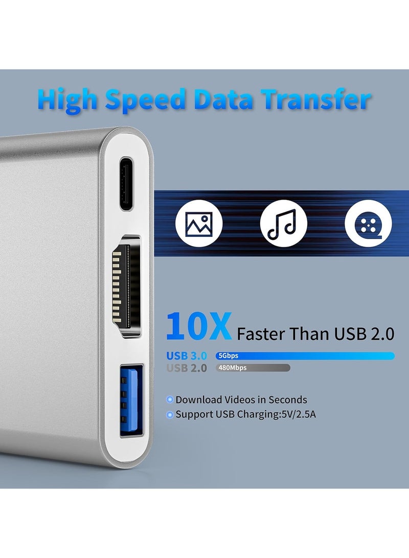 USB C to HDMI 4K Multiport Adapter, 3 in 1 Type C Hub with USB 3.0 + USB C Charging Port Digital Converter Compatible - Image 3