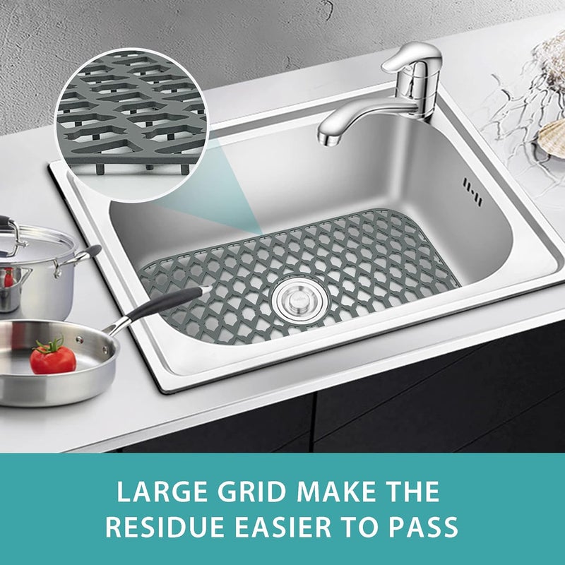SAMSIER Sink Protectors for Kitchen Sink 13x11 &16x12 &19x13 &19x14 &21x16 &22x13 &24x13 &26x14 &28x14 &30x14 &30x16, Farmhouse Silicone Mats Grid for Bottom (26”x14”, Center Drain) - Image 2