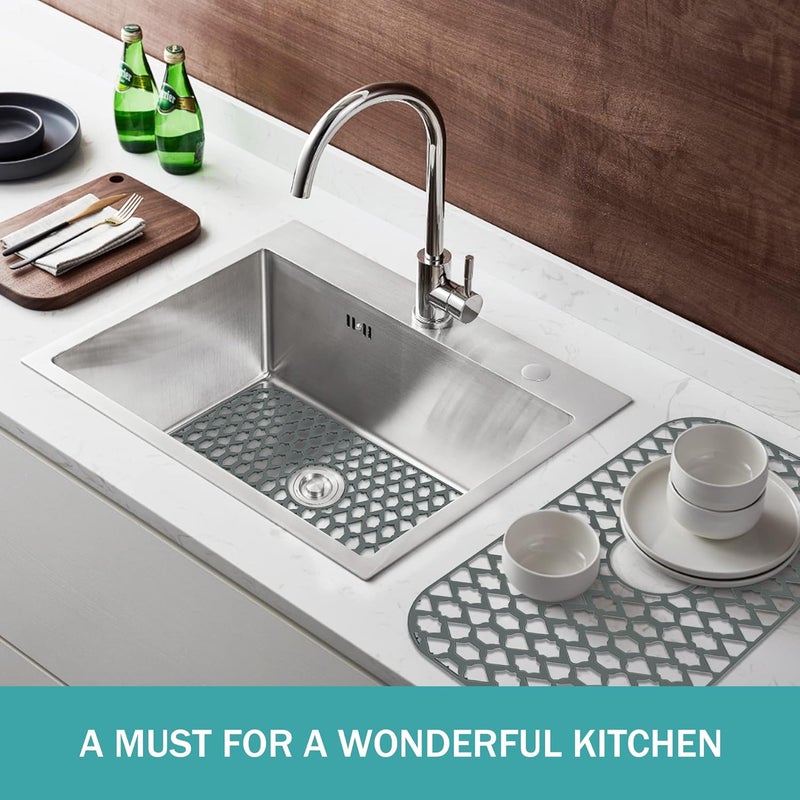SAMSIER Sink Protectors for Kitchen Sink 13x11 &16x12 &19x13 &19x14 &21x16 &22x13 &24x13 &26x14 &28x14 &30x14 &30x16, Farmhouse Silicone Mats Grid for Bottom (26”x14”, Center Drain) - Image 4