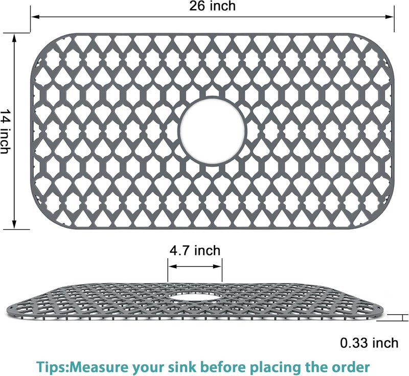 SAMSIER Sink Protectors for Kitchen Sink 13x11 &16x12 &19x13 &19x14 &21x16 &22x13 &24x13 &26x14 &28x14 &30x14 &30x16, Farmhouse Silicone Mats Grid for Bottom (26”x14”, Center Drain) - Image 5
