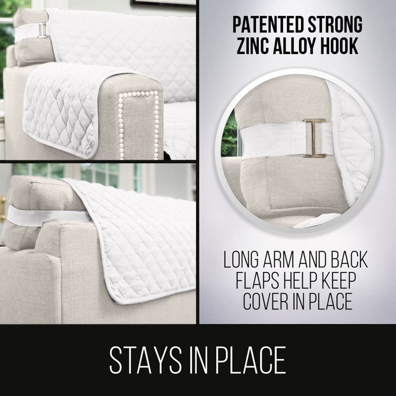 Sofa Shield Sofa Shield Chaise Slip Cover with Patented Strap  Cushion Protector  Reversible Stain and Dog Tear Resistant Slipcover  Quilted Microfiber 102x34  Seat  Washable Covers for Dogs Pets Kids  White - Image 3