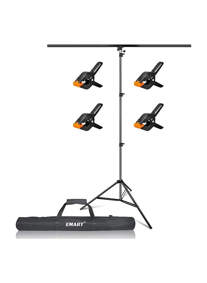 EMART 8.5 x 5ft T-Shape Portable Backdrop Stand, Background Support Stand Kit Adjustable Photo Backdrop Stand with 4 Spring Clamps & Carry Bag for Party, Photography, Video, Studio - Image 1