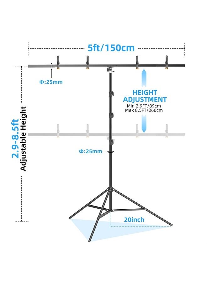 EMART 8.5 x 5ft T-Shape Portable Backdrop Stand, Background Support Stand Kit Adjustable Photo Backdrop Stand with 4 Spring Clamps & Carry Bag for Party, Photography, Video, Studio - Image 2