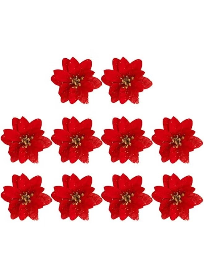 10 pieces - Christmas Glitter Poinsettia Flowers - Image 1