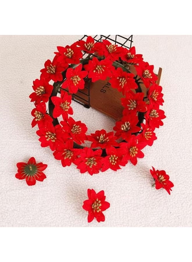 10 pieces - Christmas Glitter Poinsettia Flowers - Image 3