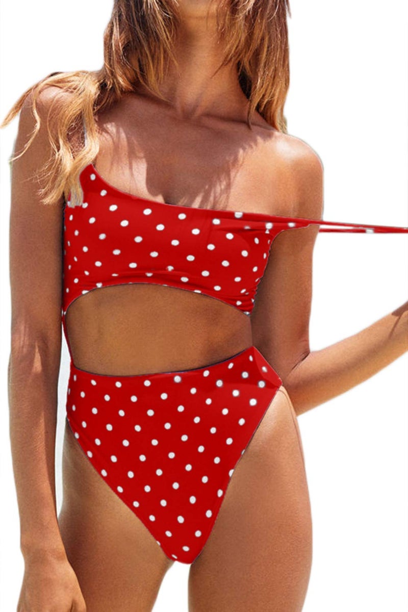 Meyeeka Women's High Waist Polka Dot One Piece Swimsuit High Waist Tummy Control Thong Sporty Monokini S - Image 1