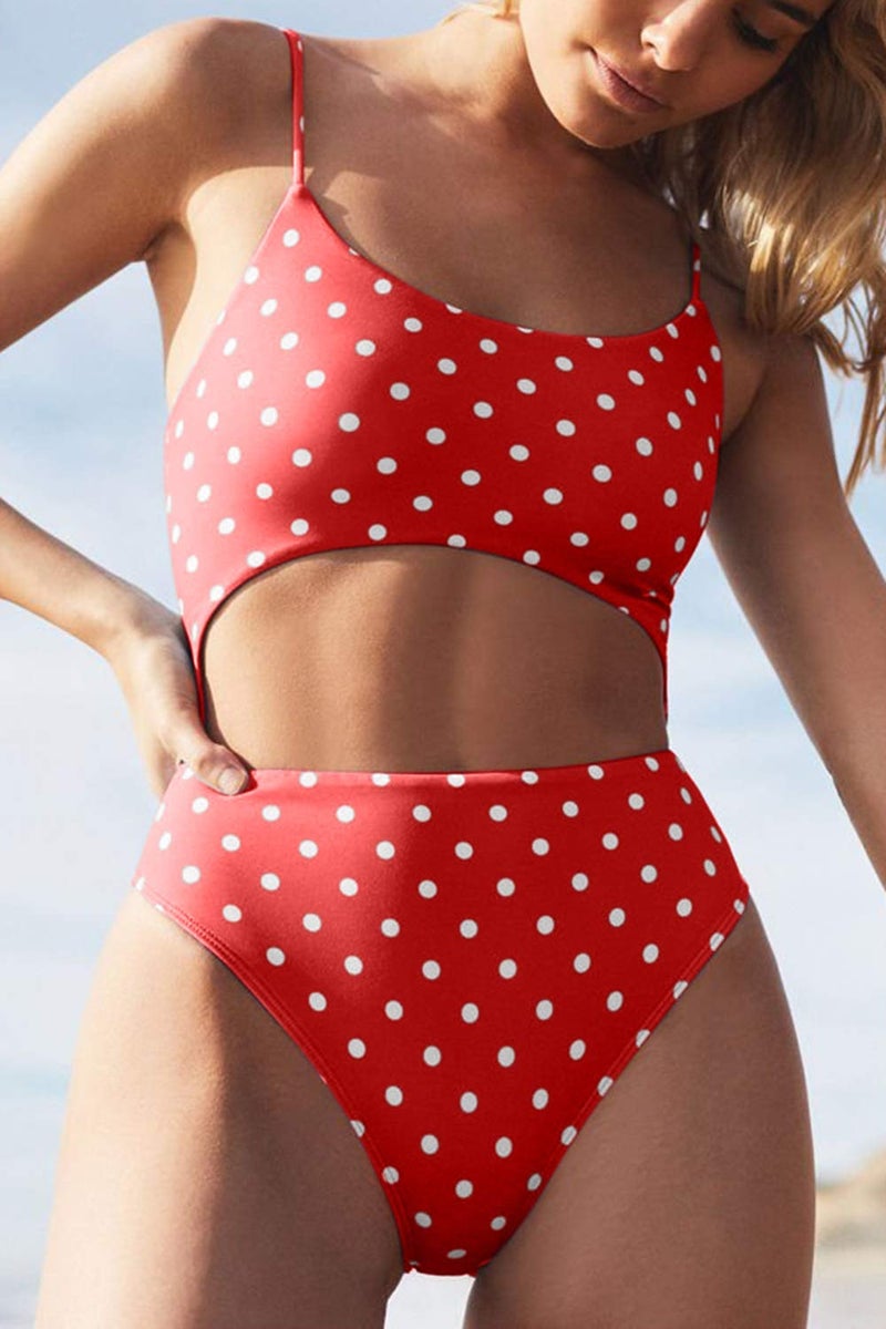 Meyeeka Women's High Waist Polka Dot One Piece Swimsuit High Waist Tummy Control Thong Sporty Monokini S - Image 4