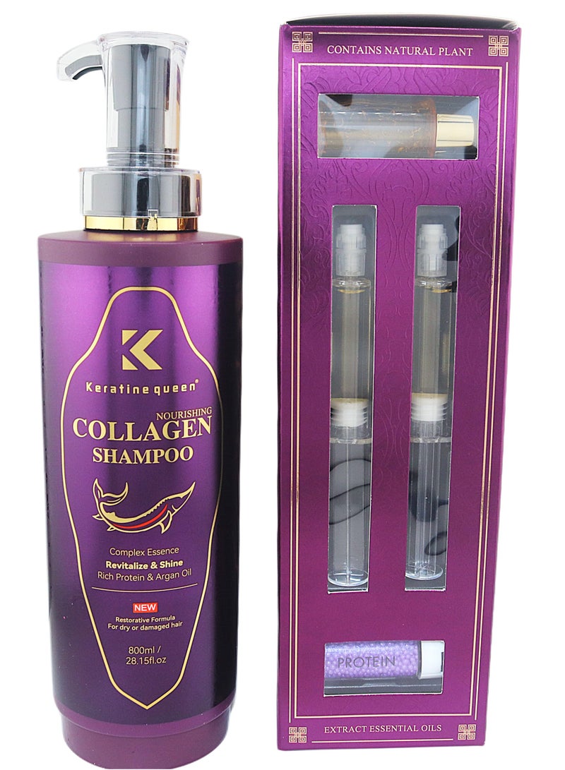 كيراتين كوين شامبو الكولاجين المغذي من كيراتين كوين، تركيبة مجددة للشعر الجاف أو التالف، غني بالبروتين وزيت الأرغان، 800 مل/28.15 أونصة سائلة - Image 2