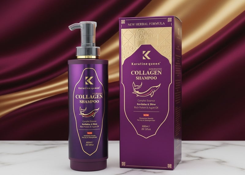 كيراتين كوين شامبو الكولاجين المغذي من كيراتين كوين، تركيبة مجددة للشعر الجاف أو التالف، غني بالبروتين وزيت الأرغان، 800 مل/28.15 أونصة سائلة - Image 1