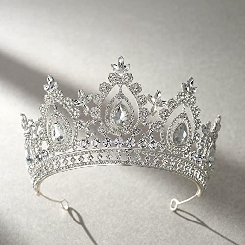 SWEETV Queen Crown for Women,Wedding Tiara for Bride,Princess Tiara,Quinceanera Pageant Crown Diadem,Crystal Headpiece for Birthday Prom,Silver - Image 5