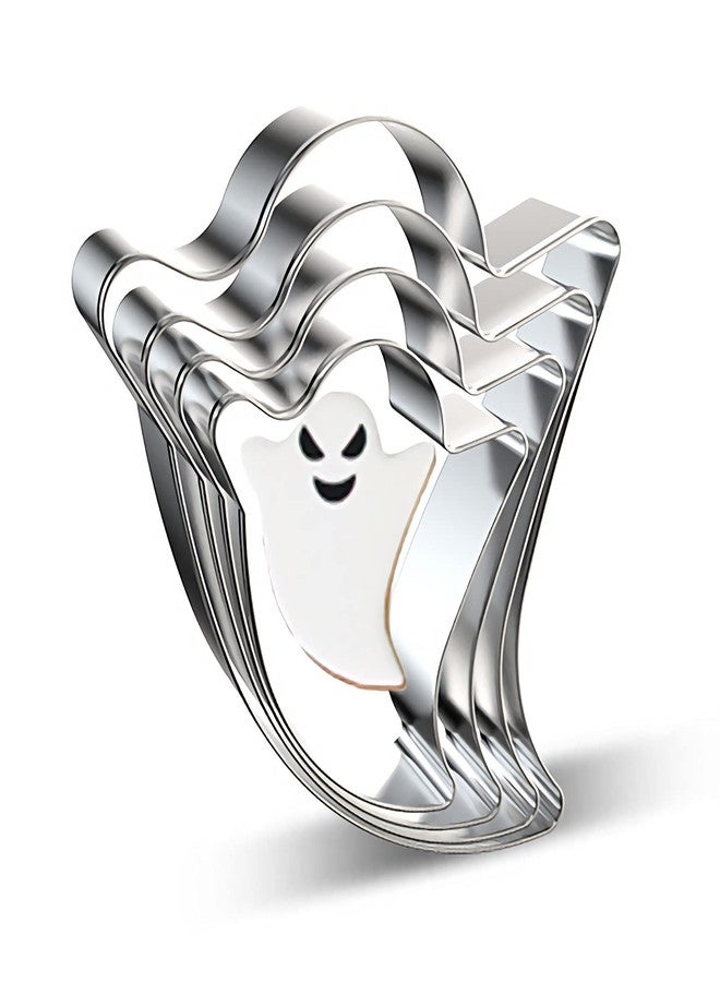 azflyife Ghost Cookie Cutter Set - 4 Pieces Large Small Mini Bluk Metal Specter Ghost Shape Fondant Cookie Cutter Biscuit Molds for Fall/Autumn Halloween Party Decorations - Stainless Steel - Image 1