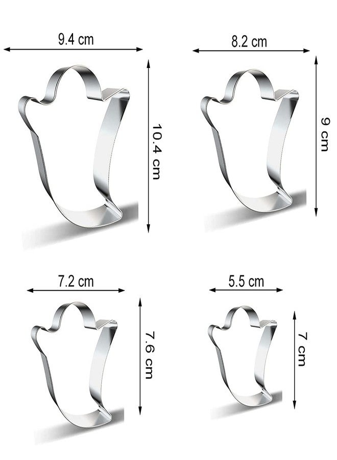 azflyife Ghost Cookie Cutter Set - 4 Pieces Large Small Mini Bluk Metal Specter Ghost Shape Fondant Cookie Cutter Biscuit Molds for Fall/Autumn Halloween Party Decorations - Stainless Steel - Image 2