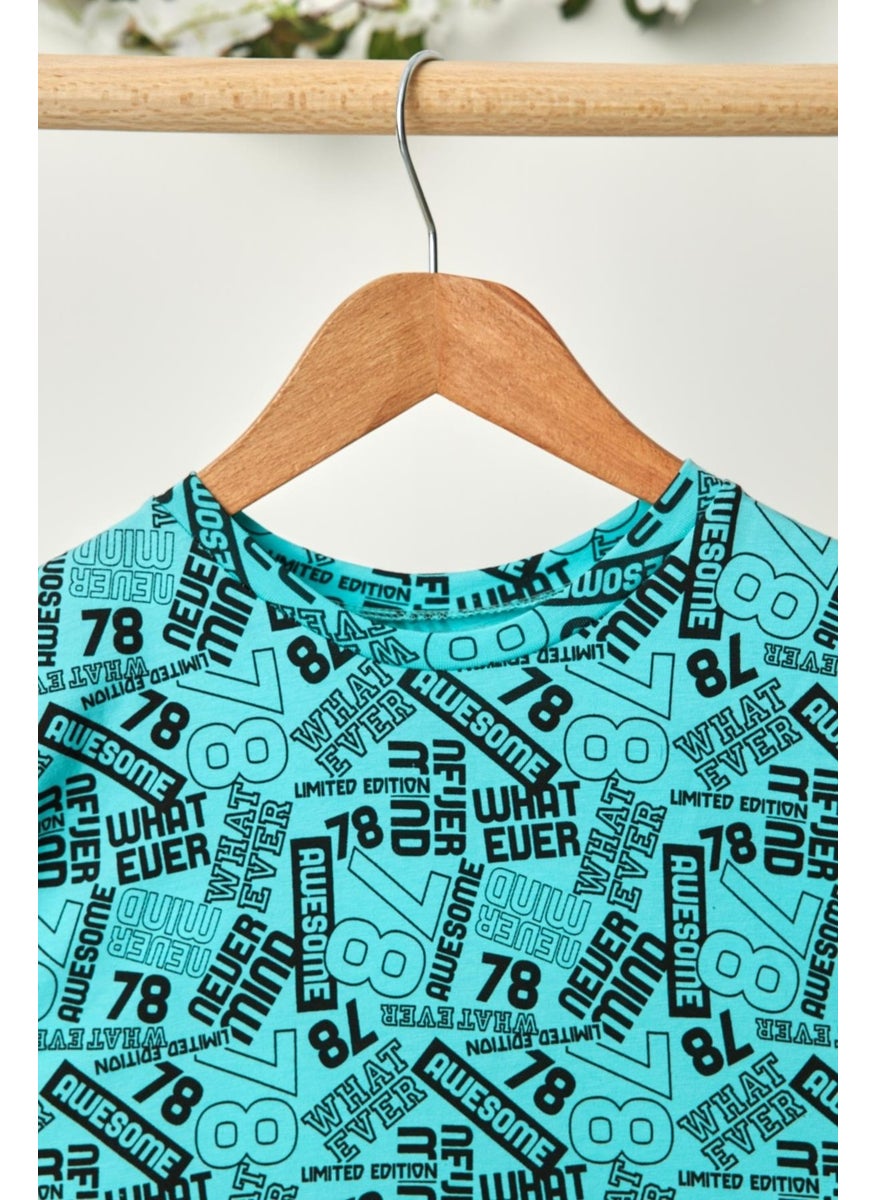 Babygiz Turquoise Boy's Short Sleeve Patterned Crew Neck Anti-Sweat, Soft Comfortable 100% Cotton Combed Cotton T-Shirt  - Image 3