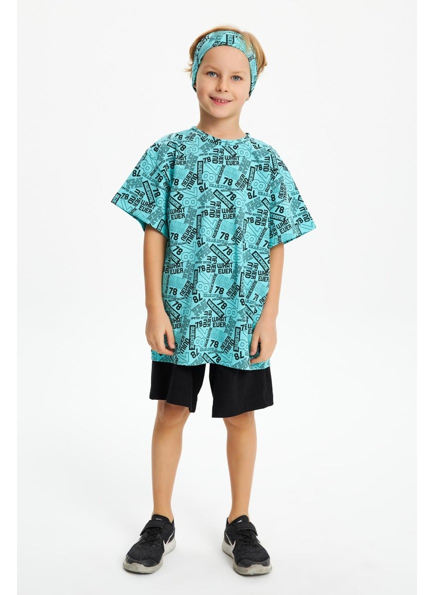 Babygiz Turquoise Boy's Short Sleeve Patterned Crew Neck Anti-Sweat, Soft Comfortable 100% Cotton Combed Cotton T-Shirt  - Image 5