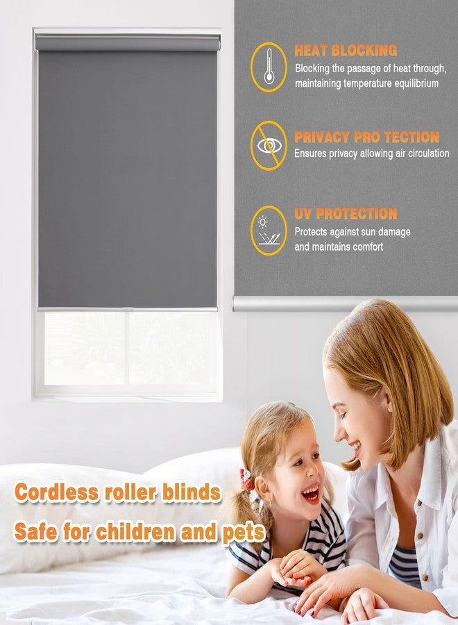 BWEROCIQ Blackout Roller Shades for Windows, Cordless Free-Stop Blinds with Thermal Insulated,UV Protection Fabric. Pull Down Room Darkening Door Blinds for Home, Office Easy to Install(23" W x 72" H,Grey) - Image 2