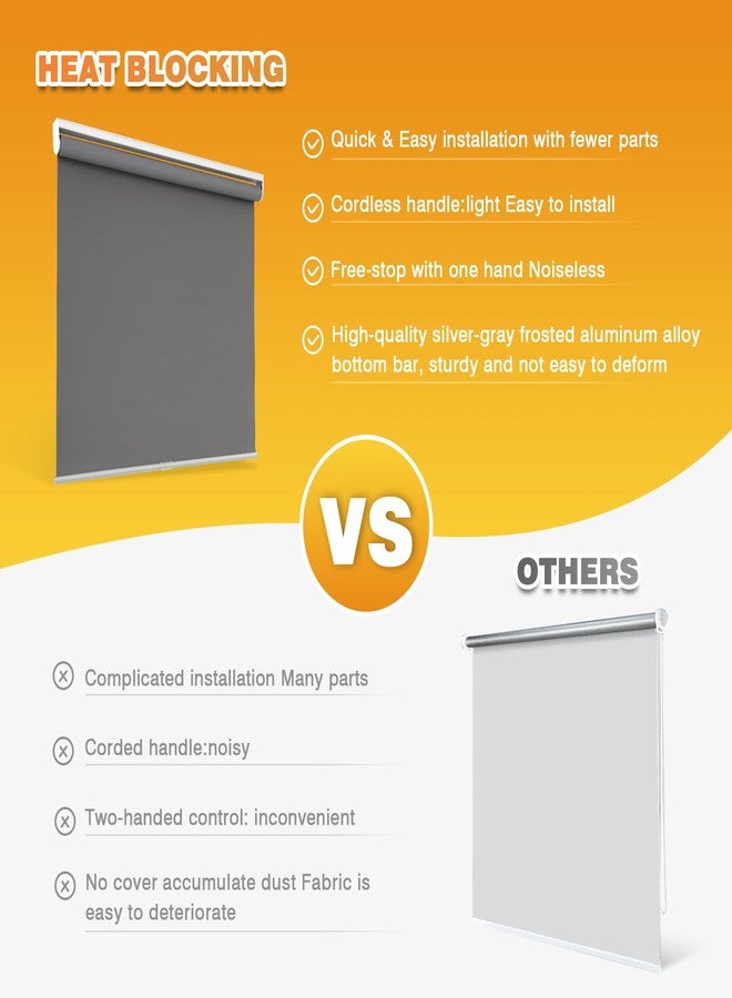BWEROCIQ Blackout Roller Shades for Windows, Cordless Free-Stop Blinds with Thermal Insulated,UV Protection Fabric. Pull Down Room Darkening Door Blinds for Home, Office Easy to Install(23" W x 72" H,Grey) - Image 4