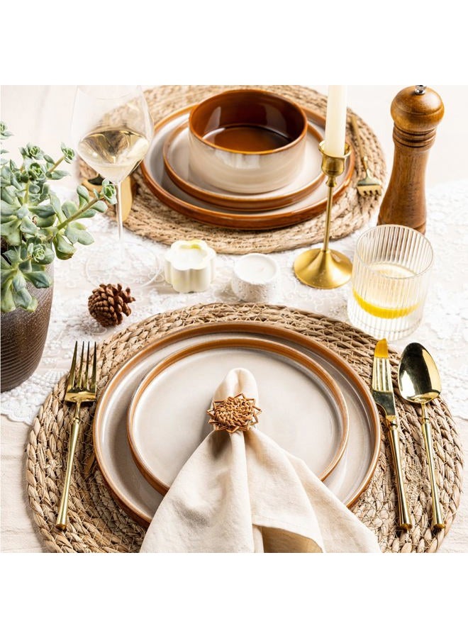 LERATIO Ceramic Dinnerware Sets for 4,Round Reactive Glaze Ceramic Plates and Bowls Set,Highly Chip and Crack Resistant | Dishwasher & Microwave Safe Dishes Set,Service for 4 (12pc)-Kahki - Image 5