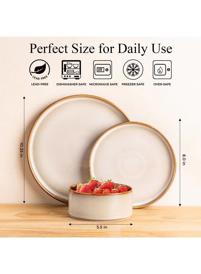LERATIO Ceramic Dinnerware Sets for 4,Round Reactive Glaze Ceramic Plates and Bowls Set,Highly Chip and Crack Resistant | Dishwasher & Microwave Safe Dishes Set,Service for 4 (12pc)-Kahki - Image 2