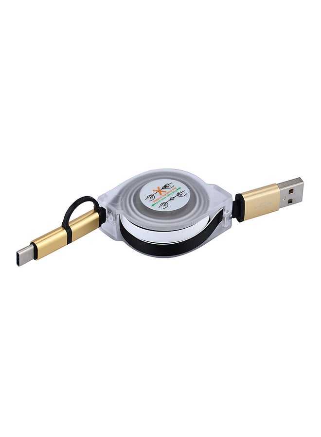 Voberry V8 Retractable 2-In-1 Data Sync Charging Cable White/Gold/Black - Image 1